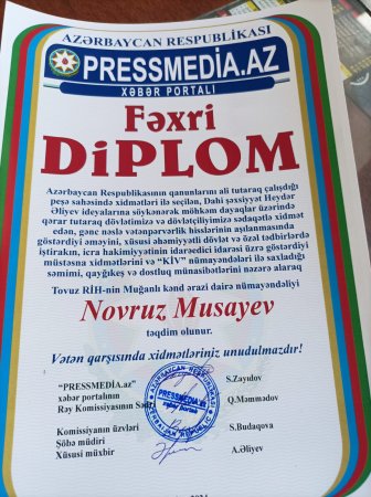 Milli mətbuat günündə aparılmış rəy sorğusu əsasında Novruz Musayev Fəxri Diploma laiq görülüb