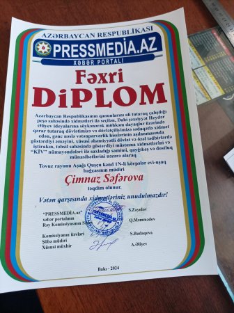 Milli mətbuat günündə aparılmış rəy sorğusu əsasında Çimnaz Səfərova Fəxri Diploma laiq görülüb