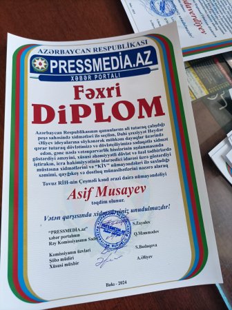 Milli mətbuat günündə aparılmış rəy sorğusu əsasında Asif Musayev Fəxri Diploma laiq görülüb